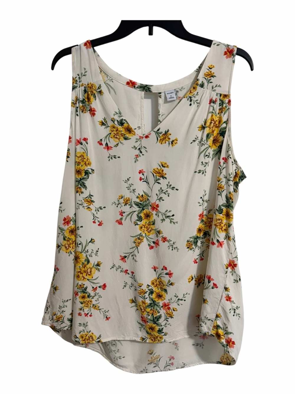 Old Navy Off-White Floral V-Neck Tank Top - XL